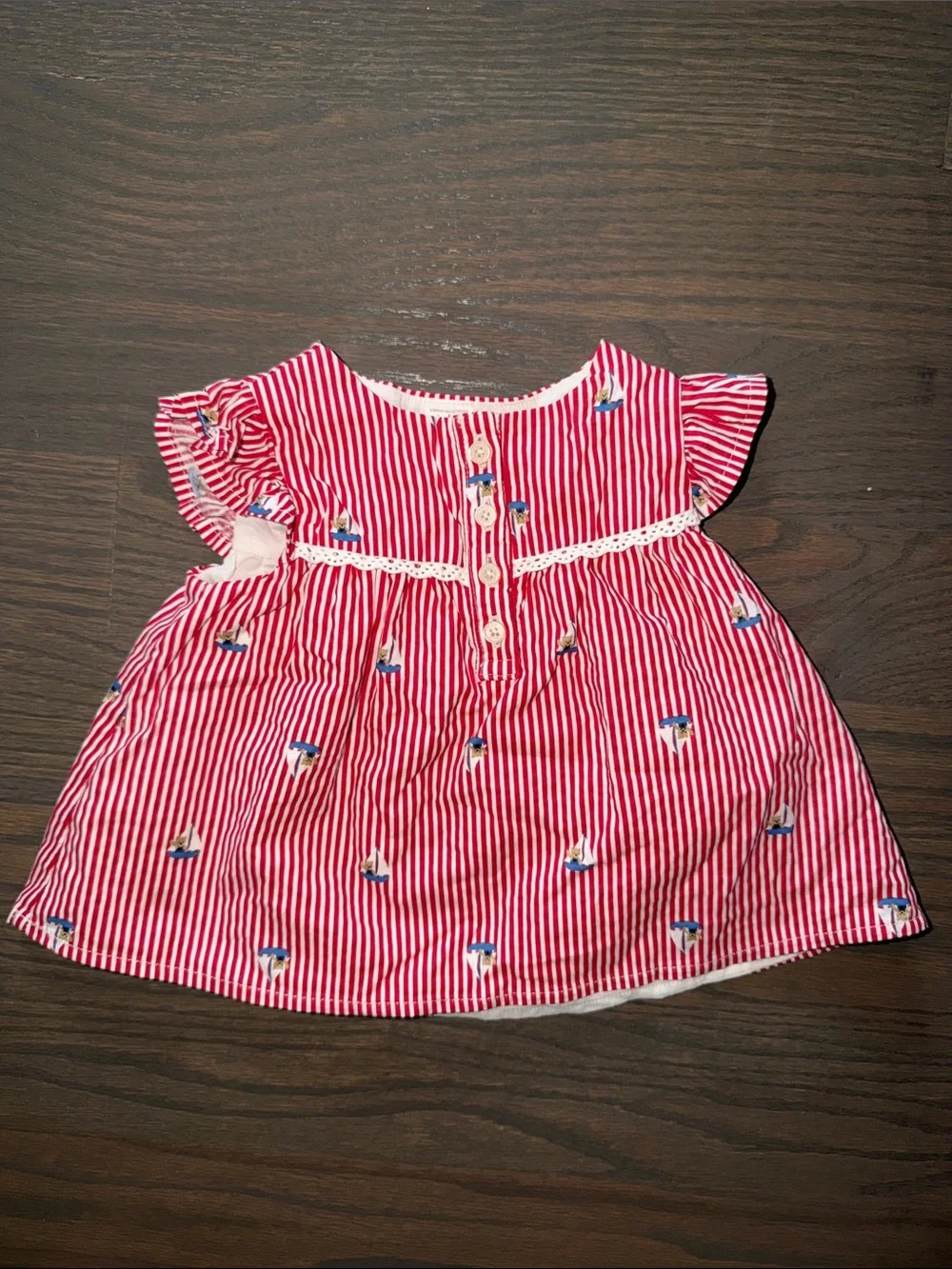 Baby B’Gosh 12M Red White Striped Sailboat Dress Bloomer Set